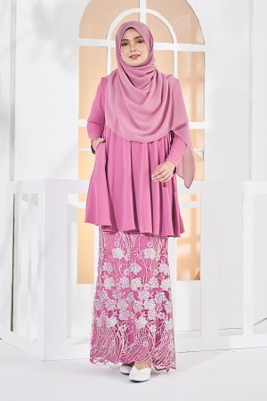 Baju Kurung Lace Barbie Adora - Carnation Pink