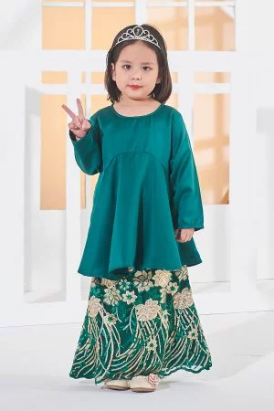 Baju Kurung Lace Barbie Adora Kids - Emerald Green