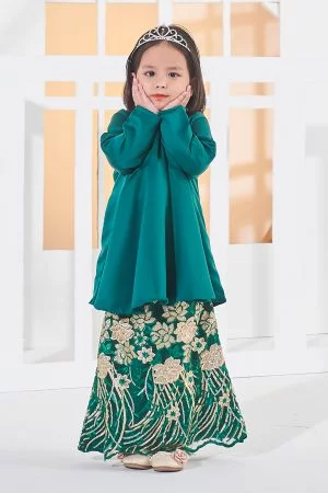 Baju Kurung Lace Barbie Adora Kids - Emerald Green