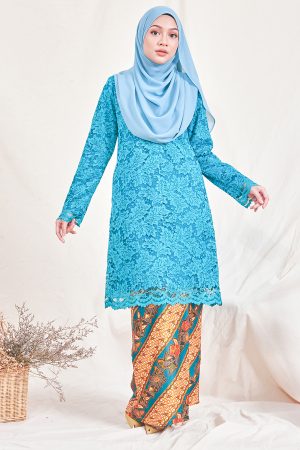 Baju Kurung Batik Lace Nadeera - Sky Blue