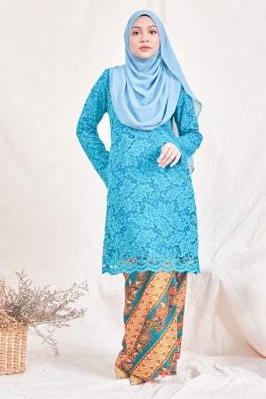 Baju Kurung Batik Lace Nadeera - Sky Blue