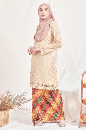 Baju Kurung Batik Lace Nadeera - Nude Brown