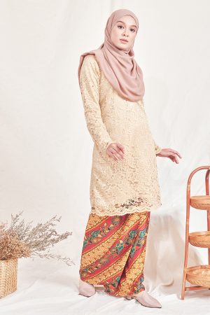 Baju Kurung Batik Lace Nadeera - Nude Brown