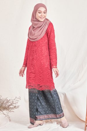 Baju Kurung Batik Lace Nani- Chic Red