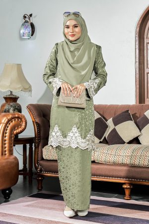 Baju Kurung Royal Jacquard Andara - Lime Green