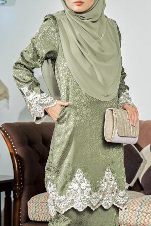 Baju Kurung Royal Jacquard Andara - Lime Green