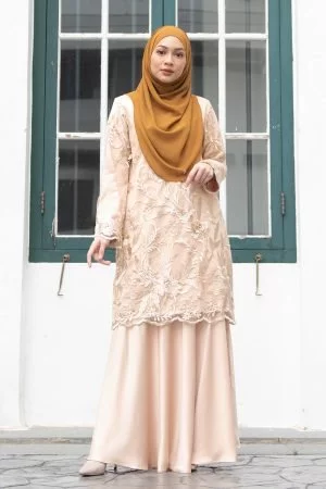 Baju Kurung Lace Afrina - Buff Nude