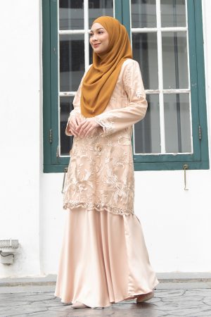 Baju Kurung Lace Afrina - Buff Nude