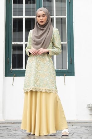 Baju Kurung Lace Aleeya - Lime Green