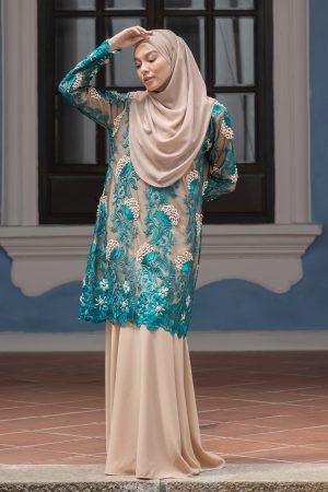 Baju Kurung Lace Pearl 3D Alifah - Forest Green