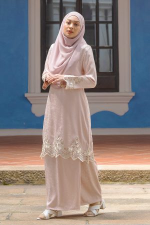 Baju Kurung Royal Jacquard Lace Andara - Light Taupe