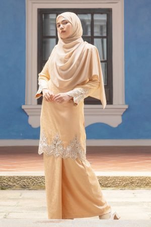 Baju Kurung Royal Jacquard Lace Andara - Light Apricot