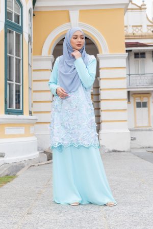 Baju Kurung Lace 3D Armanda - Celesta Blue