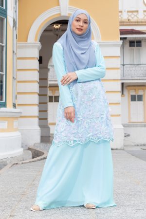 Baju Kurung Lace 3D Armanda - Celesta Blue