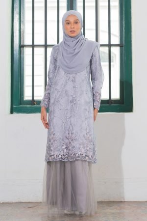 Baju Kurung Pearl Lace 3D Adeera - Light Grey