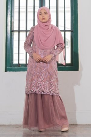 Baju Kurung Pearl Lace 3D Adeera - Rosewood