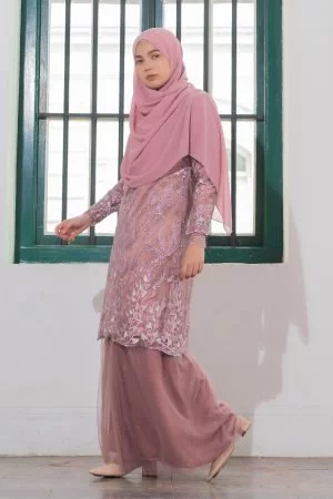 Baju Kurung Pearl Lace 3D Adeera - Rosewood