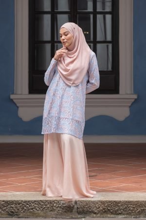 Baju Kurung Lace Amalina - Peachy Blue