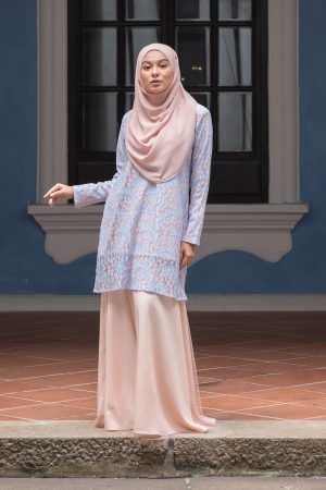 Baju Kurung Lace Amalina - Peachy Blue