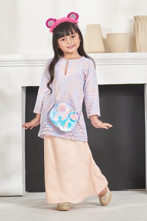 Baju Kurung Lace Amalina Kids - Peachy Blue