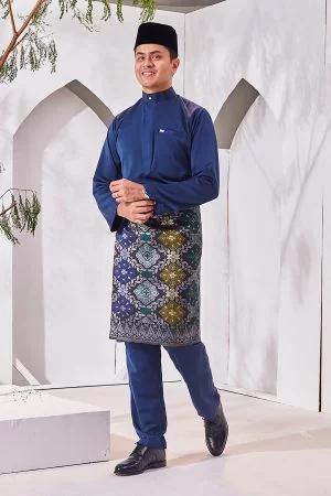 Baju Melayu Isa Slim Fit - Navy Blue
