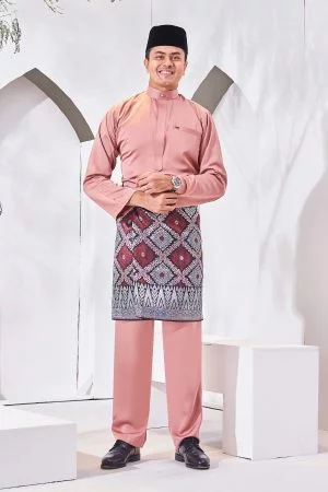 Baju Melayu Isa Slim Fit - Coral Clay
