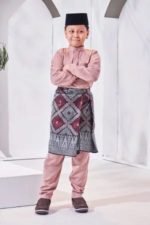 Baju Melayu Isa Slim Fit Kids - Rose Ash