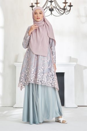 Baju Kurung Lace Armel - Light Grey