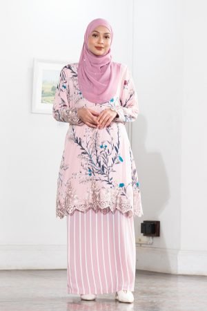 Baju Kurung Lace Aqeela - Pastel Pink