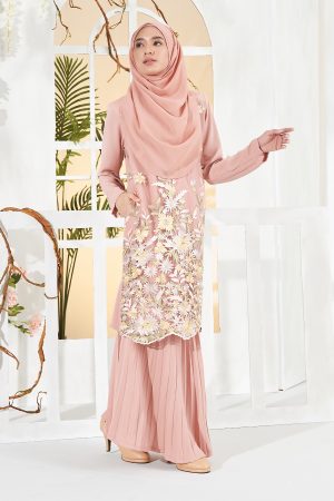 Baju Kurung Lace Baheera - Slow Peach