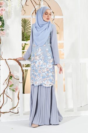 Baju Kurung Lace Baheera - Dusty Blue