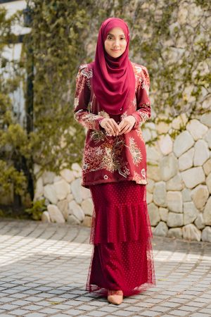 Baju Kurung Alison - Maroon Red