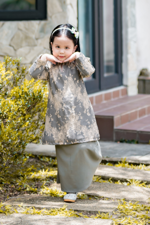 Baju Kurung Puffy Avelyn Kids - Dim Grey