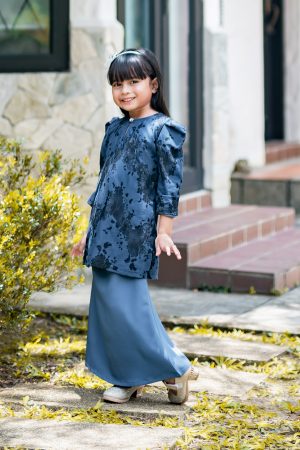 Baju Kurung Puffy Avelyn Kids - Denim Blue