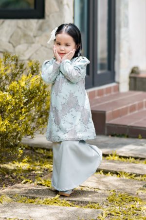 Baju Kurung Puffy Avelyn Kids - Carolina Blue