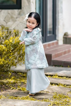 Baju Kurung Puffy Avelyn Kids - Carolina Blue