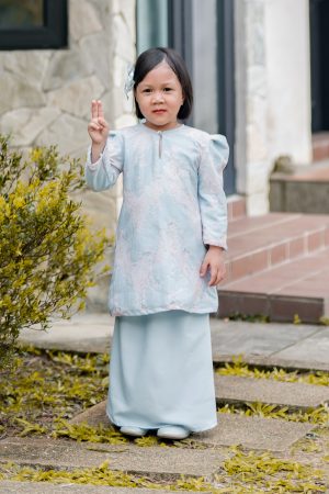 Baju Kurung Puffy Avelyn Kids - Maya Blue