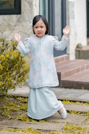 Baju Kurung Puffy Avelyn Kids - Maya Blue