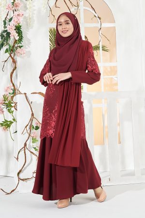 Baju Kurung Lace Bilsha - Cardinal Red