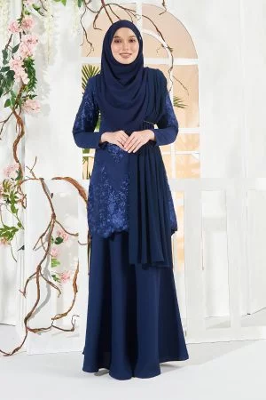 Baju Kurung Lace Bilsha - Royal Blue