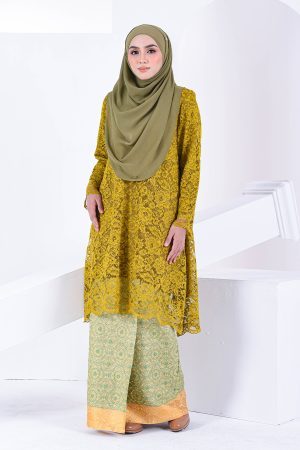 Baju Kurung Lace Balqis - Gold Mustard