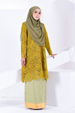 Baju Kurung Lace Balqis - Gold Mustard