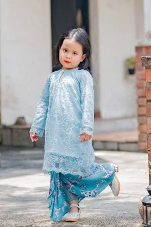 Baju Kurung Batik Lace Abreona Kids - Baby Blue