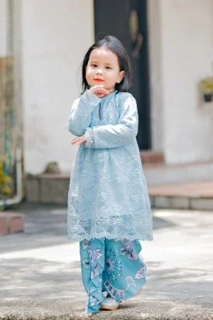 Baju Kurung Batik Lace Abreona Kids - Baby Blue