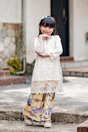 Baju Kurung Batik Lace Abreona Kids - Ivory Cream