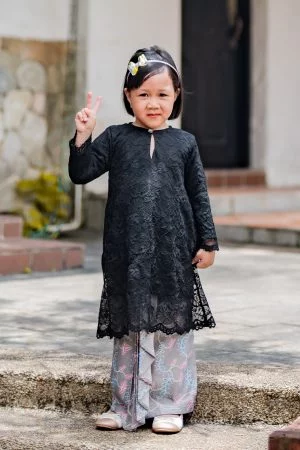 Baju Kurung Batik Lace Abreona Kids - Jet Black