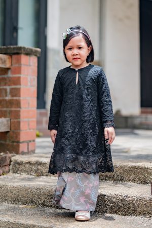 Baju Kurung Batik Lace Abreona Kids - Jet Black