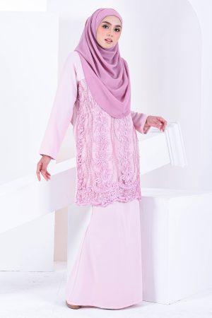 Baju Kurung Lace Dayra - Crepe Pink