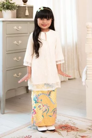 Baju Kurung Lace Devora Kids - Eggnog Yellow