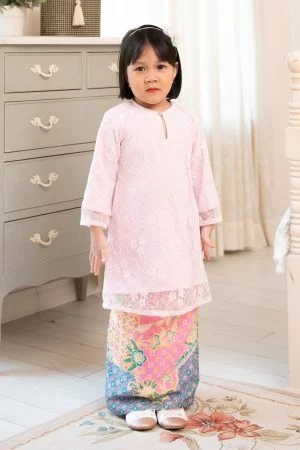 Baju Kurung Lace Devora Kids - Unicorn Pink
